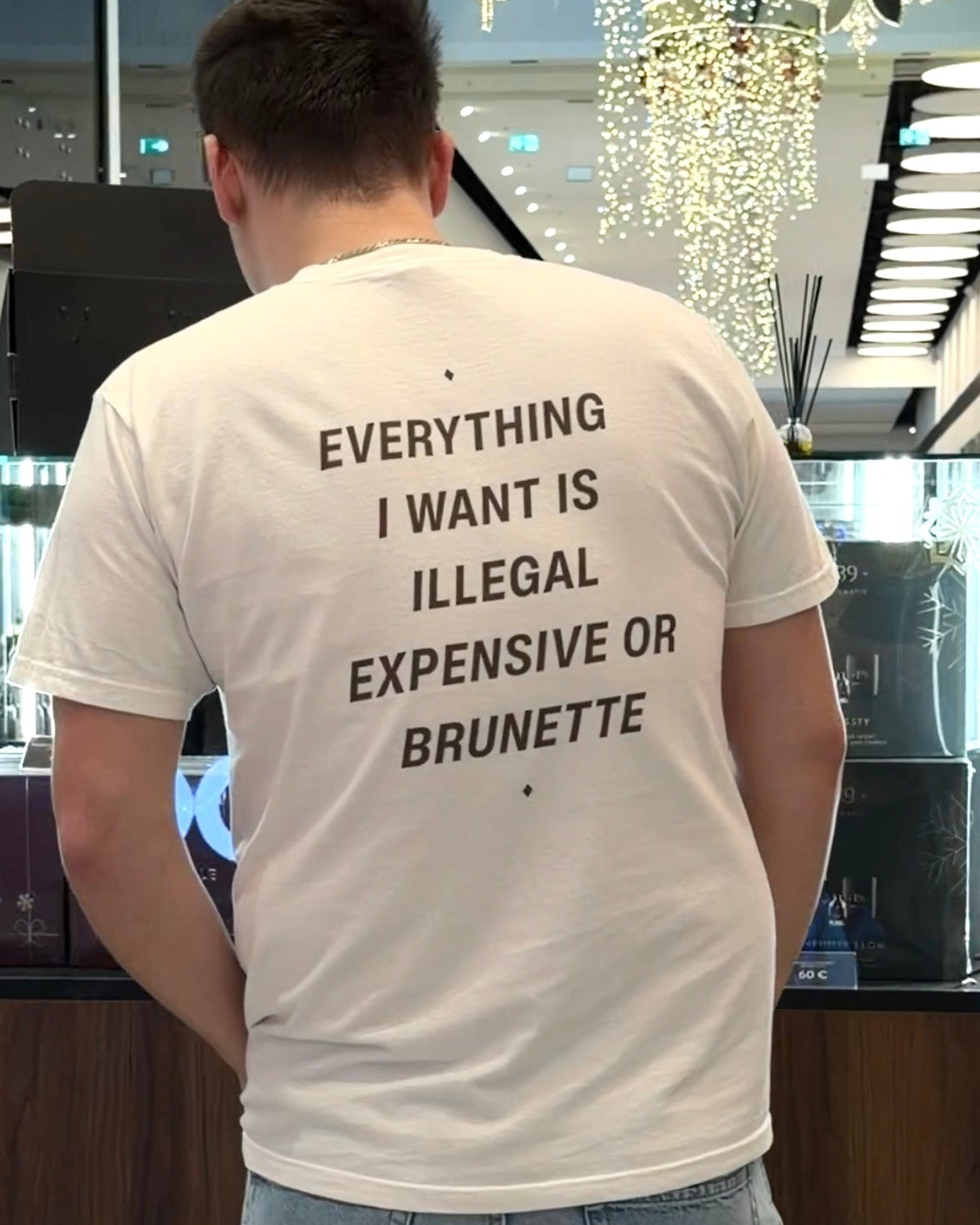 EVERYTHING I WANT IS ILLEGAL, EXPENSIVE OR BRUNETTE T-SHIRT