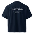 Unisex organic oversized high-neck T-shirt by LessSaid in French navy, featuring a relaxed fit and comfortable design.