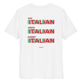 Unisex white organic cotton T-shirt by LessSaid, showing the back view with a clean, simple design.