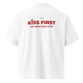 Unisex white oversized organic high-neck T-shirt by LessSaid, featuring a relaxed fit and back design.
